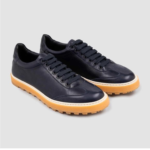 ISAIA Napoli Goat Leather Sneakers in Navy Blue Size 9 NWOT